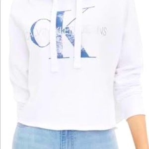 Calvin Klein White Cropped Hoodie Sweatshirt Medium